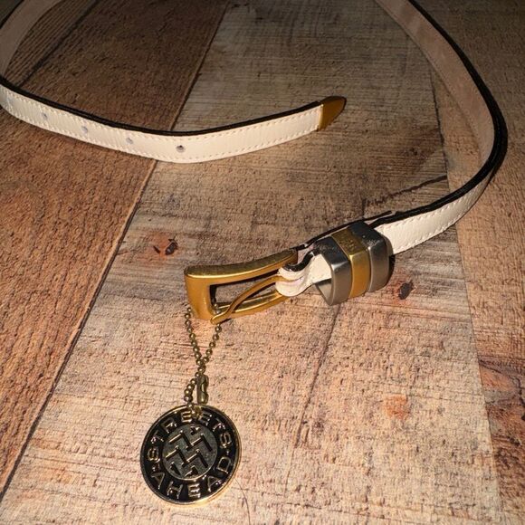 Streets ahead cream colored skinny thin belt L - Picture 4 of 13